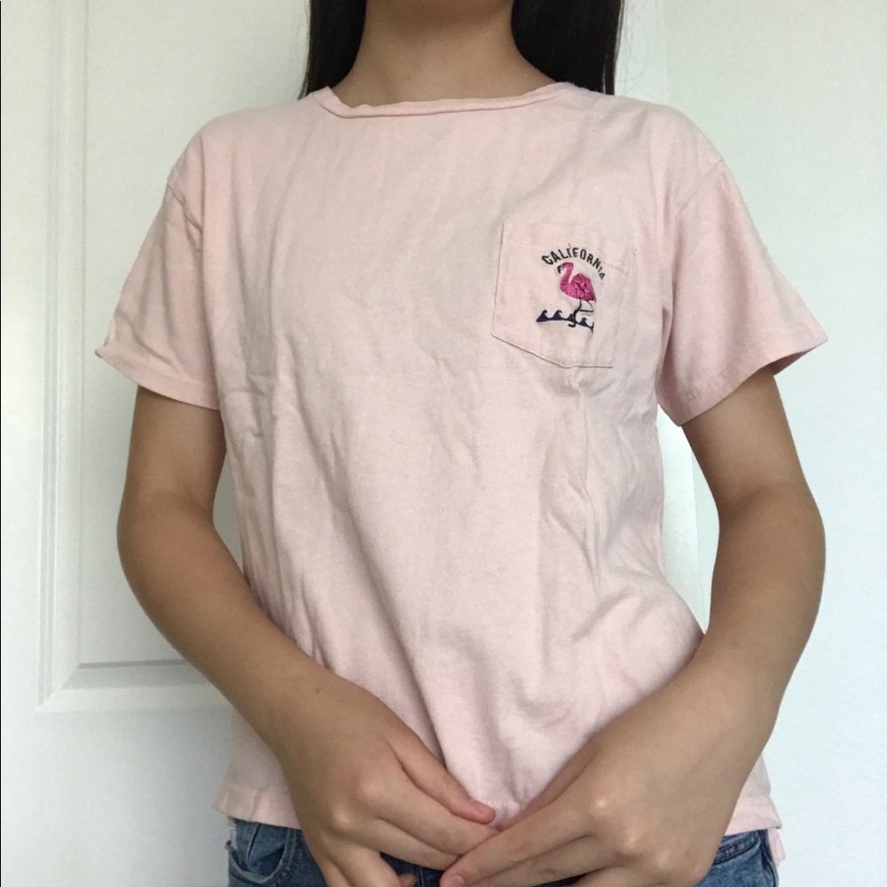 Pink Embroidered Flamingo Tee